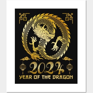 Golden Lunar Year Of The Dragon 2024 Posters and Art